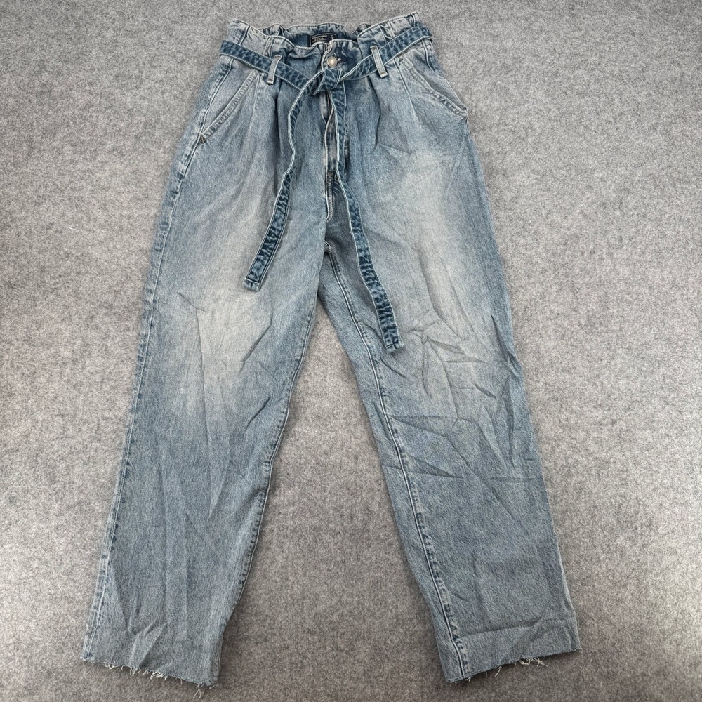 Y2K Abercrombie & Fitch Jeans Women 27 4 A&F Mom Jean Blue Paperbag Raw Hem EUC